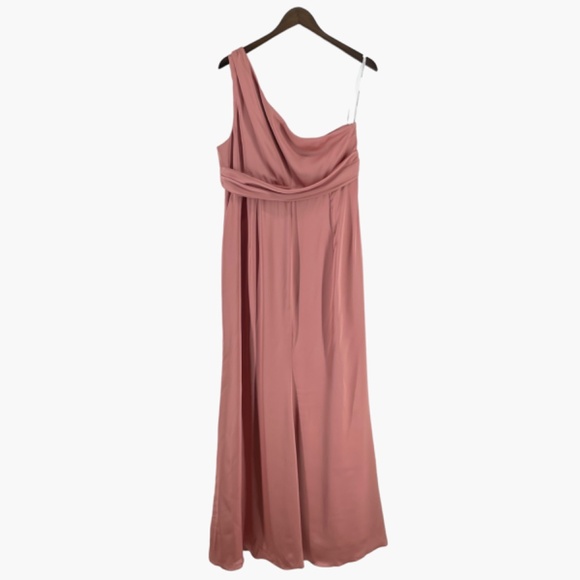 Dessy Collection One Shoulder‎ Draped Twist Dress in Desert Rose Pink - Picture 5 of 11